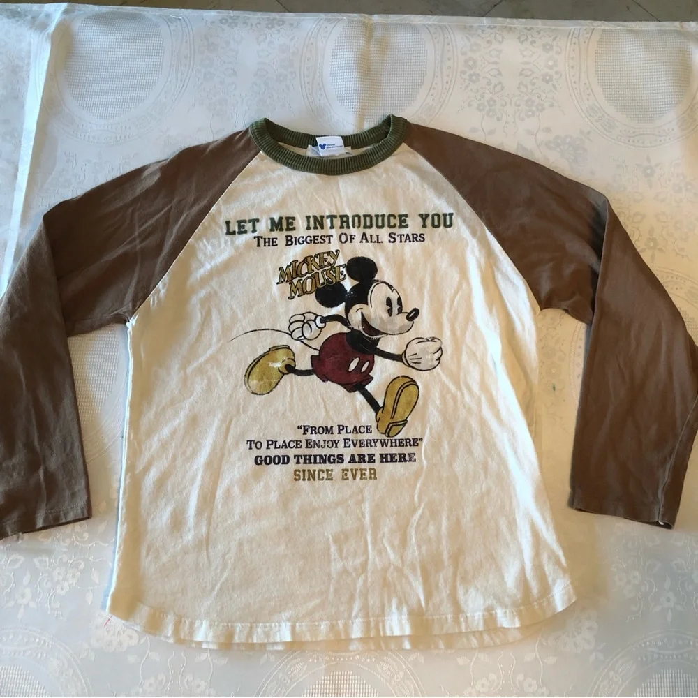 Zara Disney Mickey And Friends Boys Size 9 Long Sleeves Shirt Cream/Brown Top - Picture 1 of 12